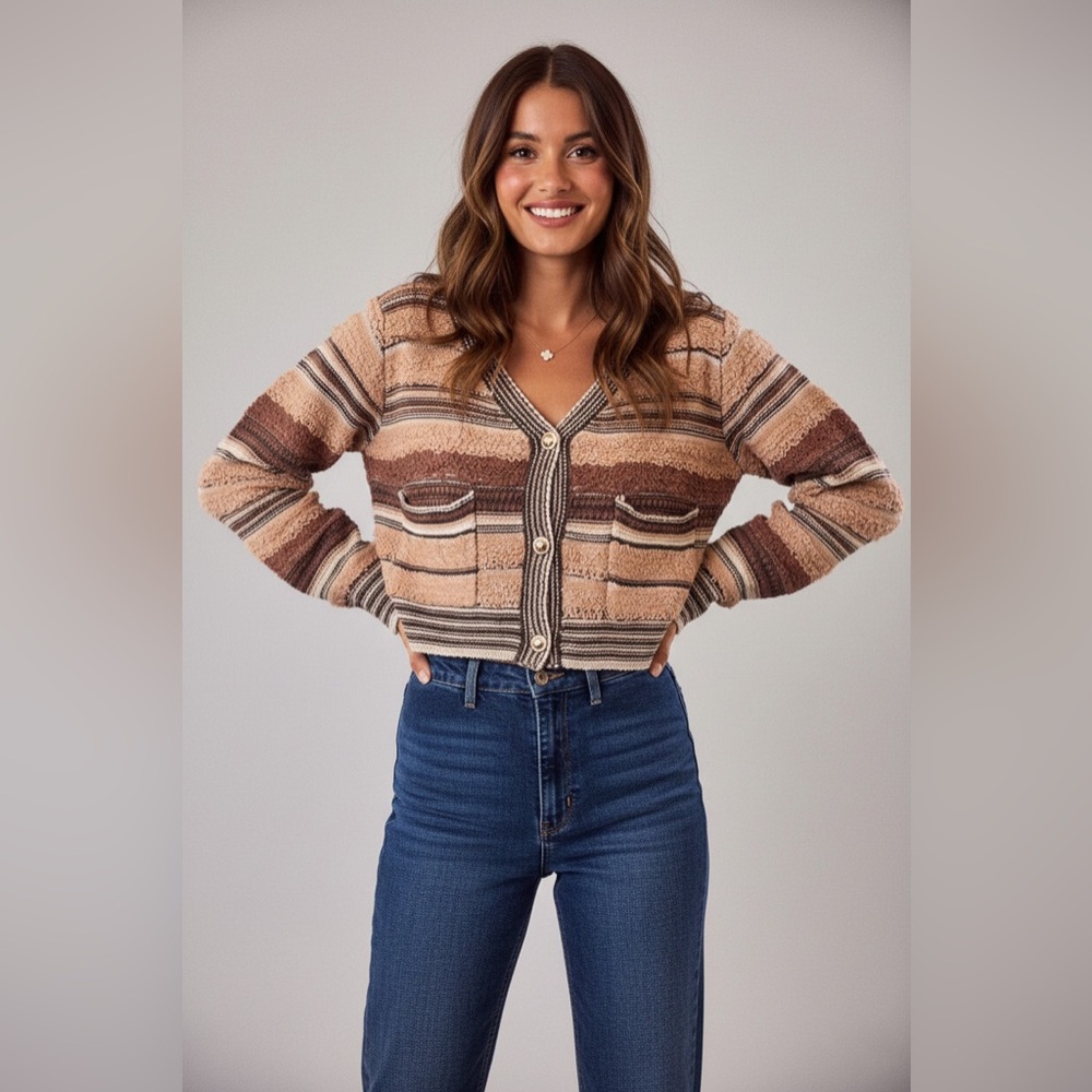 SO ME Textured Variegated Multi Color Cardigan